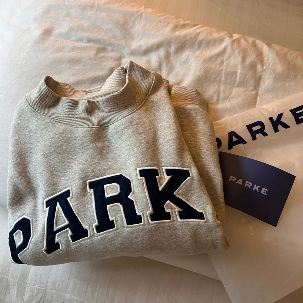 Parke Fleece Mockneck Gray with Blue Lettering
